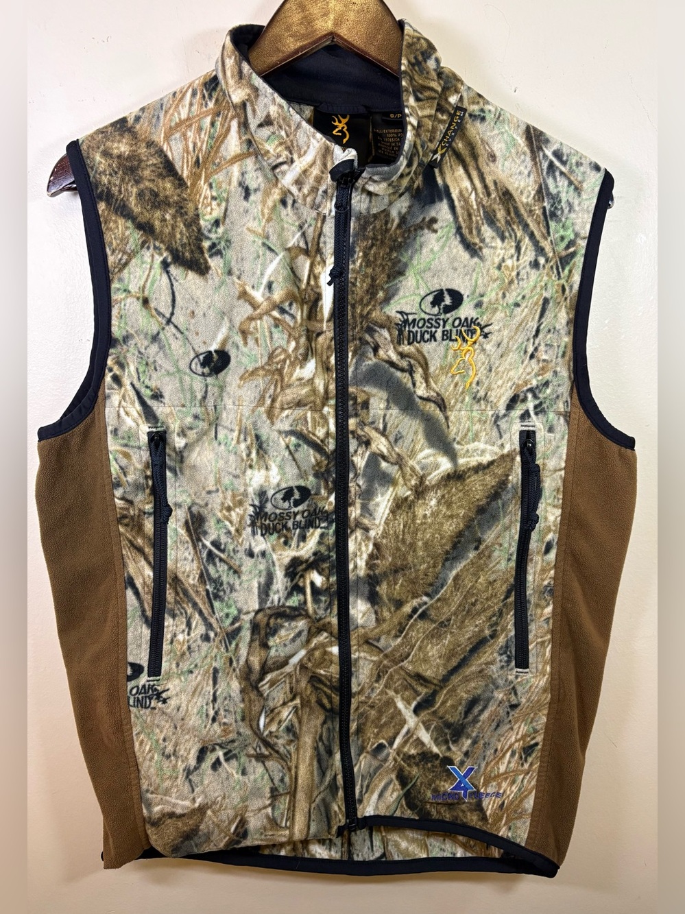 Browning Mossy Oak Duck Blind Camo Fleece Vest Small Hunting Full Zip